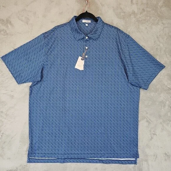 Peter Millar Performance Jersey Polo Mens Size XXL Navy Espresso Italian Print